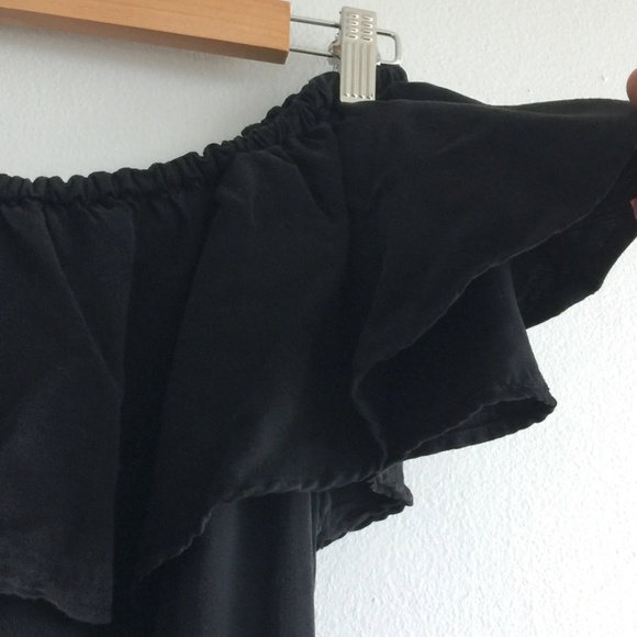 Zara Premium Women's Mini Dress Off The Shoulder Size Small Black 100% Tencel - Picture 5 of 6